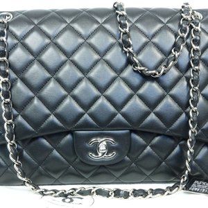 MIB Chanel Classic Jumbo Single Flap Quilted Leather Black Shoulder Bag Handbag